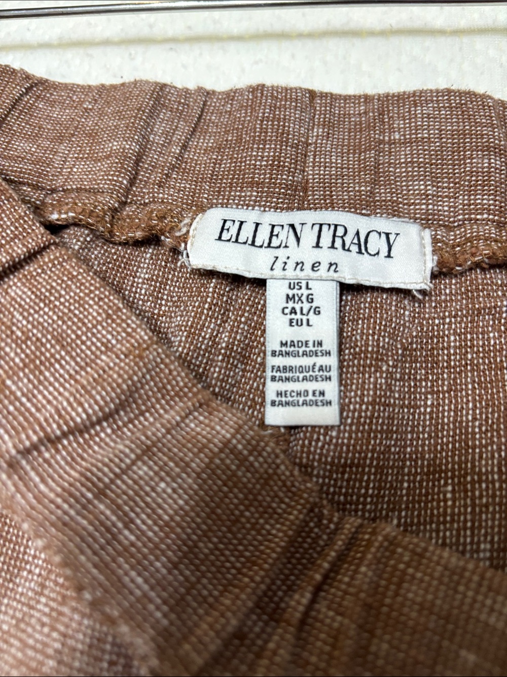 Ellen Tracy Brown Textured Linen-Blend Cropped Chinos 55% Linen 45% Rayon - Picture 7 of 12